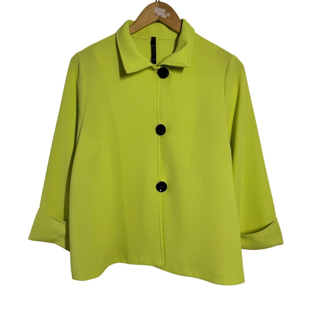 IC By Connie K Artsy Lagenlook Office Chic Chartreuse Lime Green Swing Jacket M